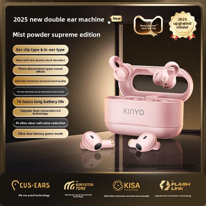 KINYO I25 Pro Bluetooth 5.4 dual headset 76 hours Extra long backup for daily life and traveling new wireless ear clip - Image 9