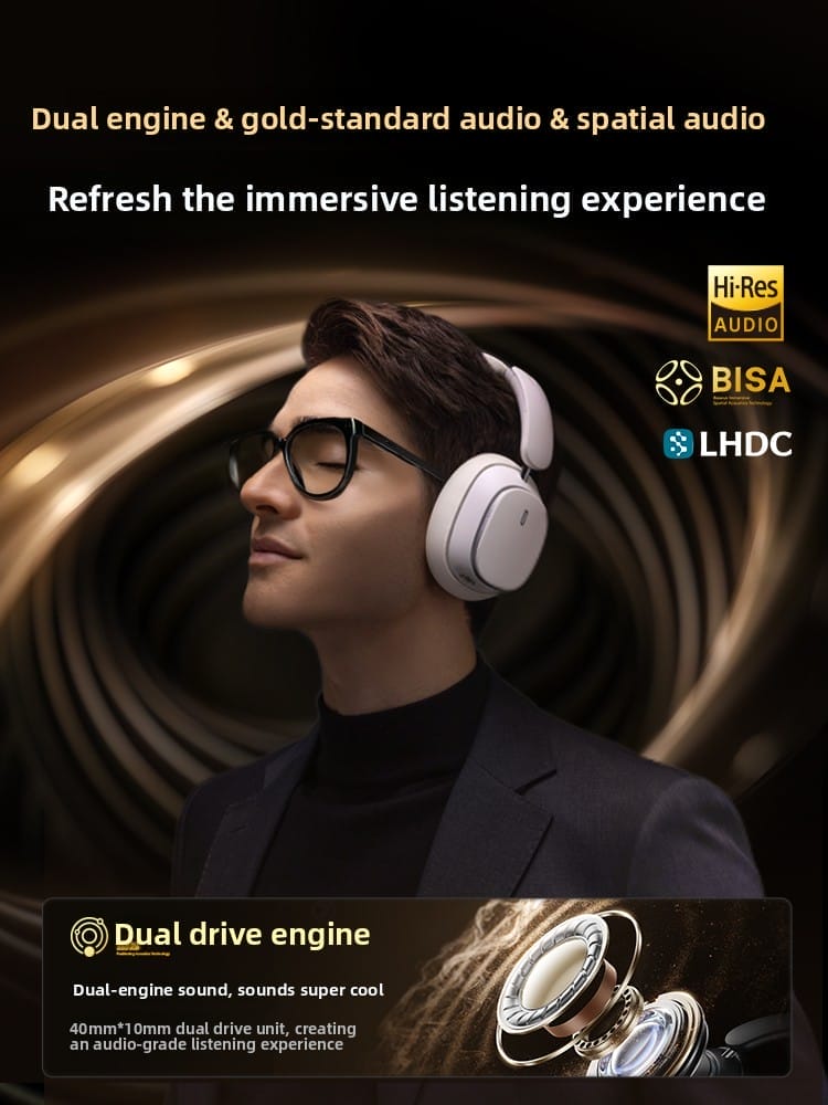 Baseus H1Ipro ANC Bluetooth Headphones with Hi-Res Sound with-48dB Active Noise Cancellation and Hi-Res Dual Gold sound for up to 100 hours with Bluetooth 5.3 connectivity and optimized gaming latency. - Image 4