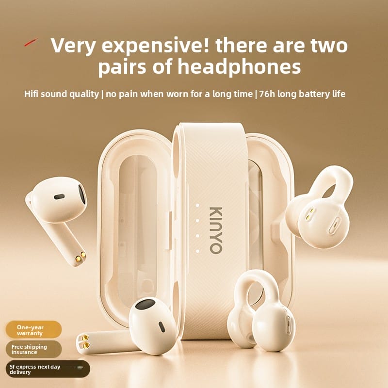 KINYO I25 Pro Bluetooth 5.4 dual headset 76 hours Extra long backup for daily life and traveling new wireless ear clip