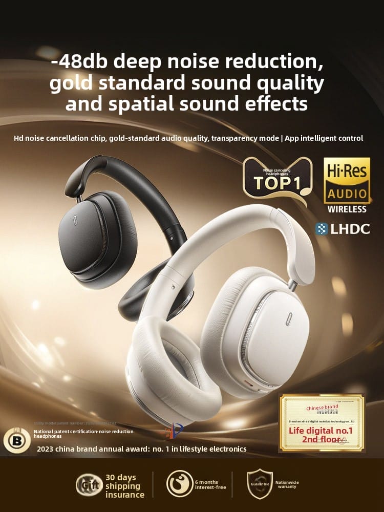 Baseus H1Ipro ANC Bluetooth Headphones with Hi-Res Sound with-48dB Active Noise Cancellation and Hi-Res Dual Gold sound for up to 100 hours with Bluetooth 5.3 connectivity and optimized gaming latency.