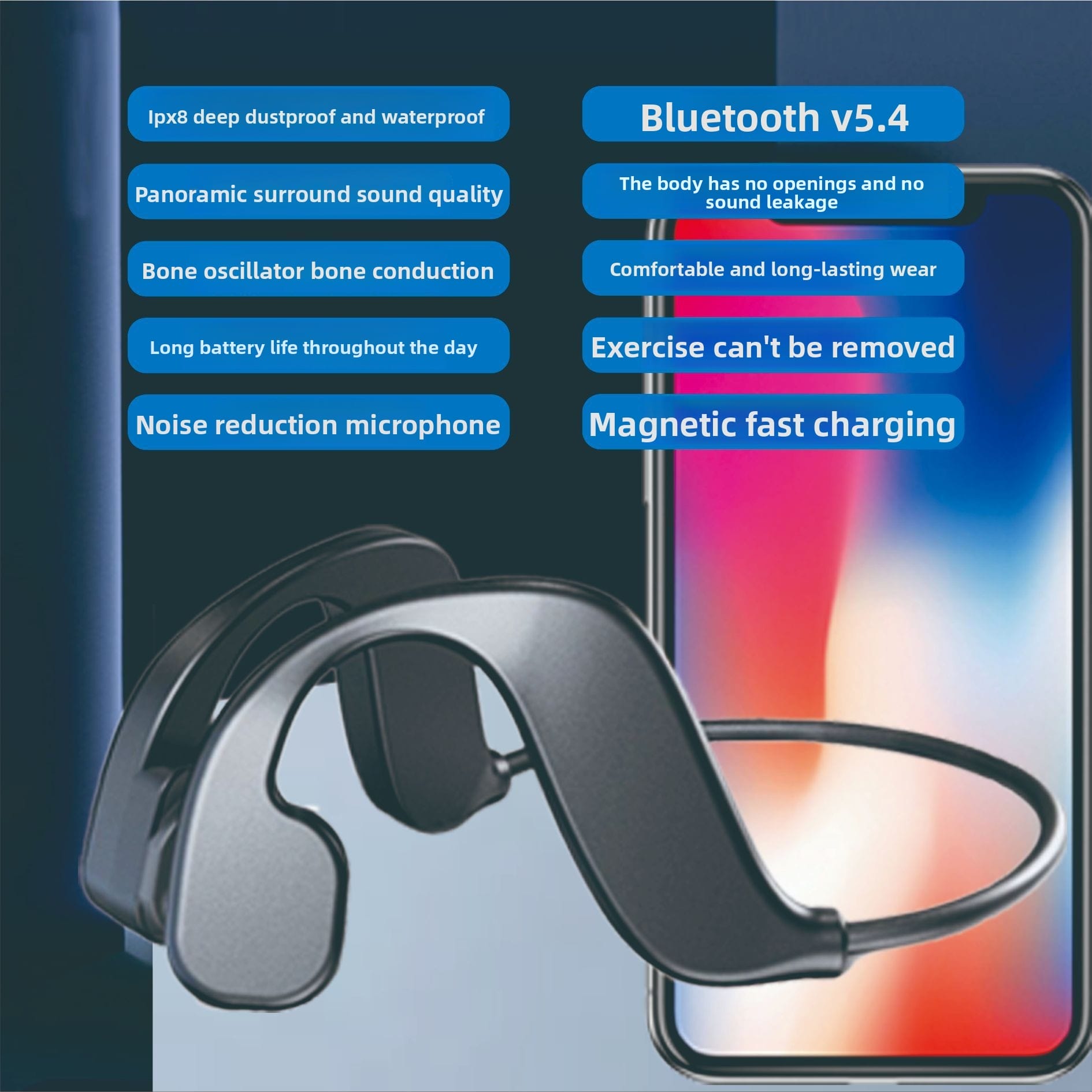 Bone Conduction Bluetooth 5.4 Headphones - IP68 Waterproof Wireless Audio for Swimming & Sports